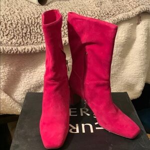 Bright Red Suede Boots